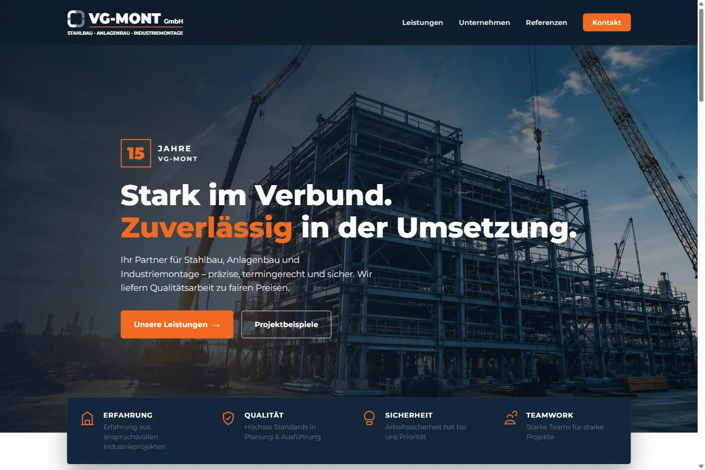 Website der VG-MONT GmbH